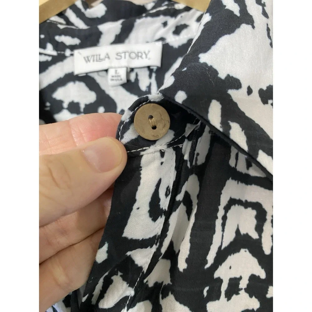 Willa Story Collared Dress Sz LARGE Black Fully Lined Drawstring Waist‎ Button - Picture 3 of 5